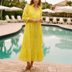 Tuckernuck Dress Lace‎ Palmerston Yellow Maxi Sz L